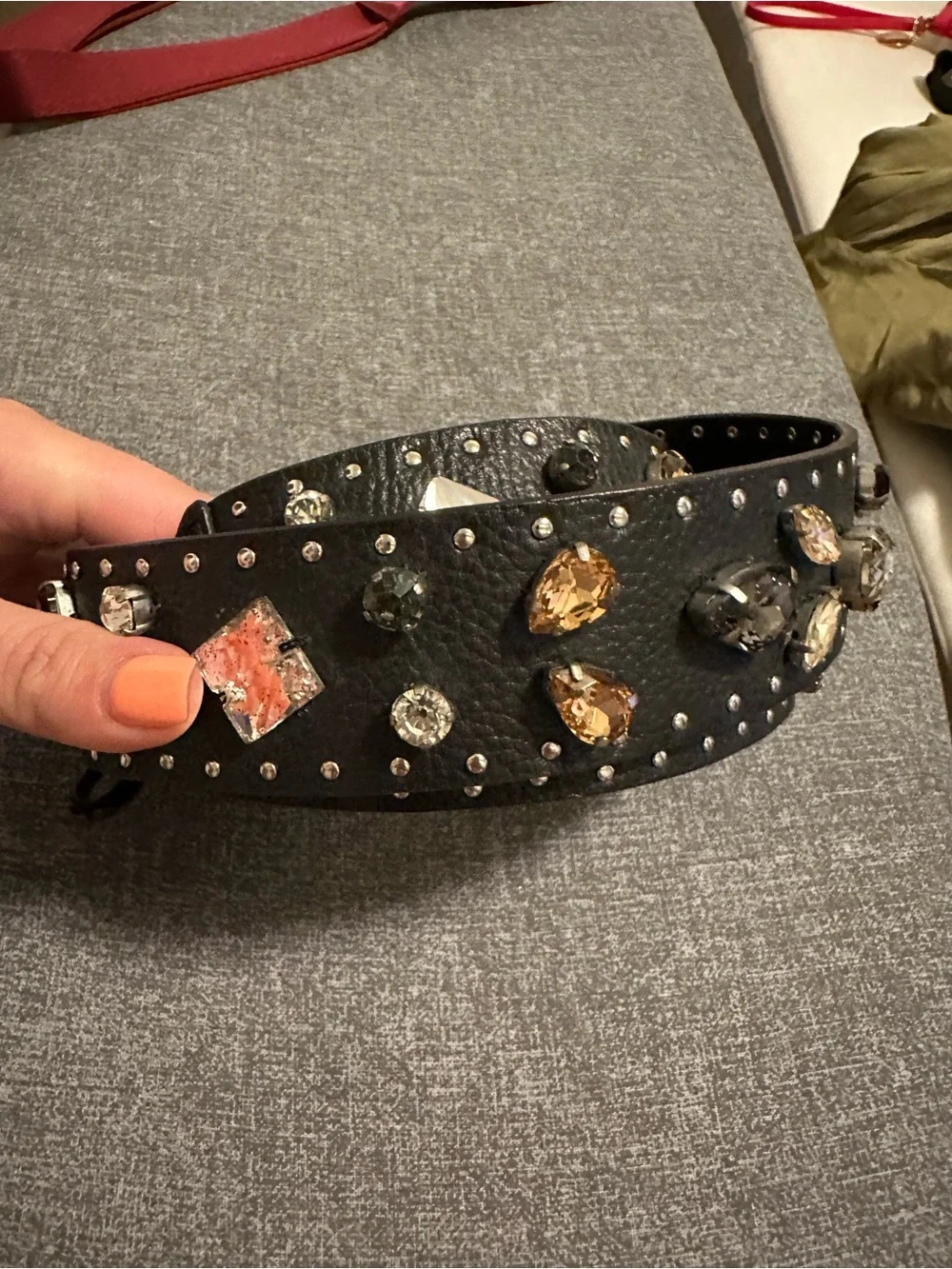 Rebecca Minkoff Black Embellished Detachable Bag Strap with Mixed Gems